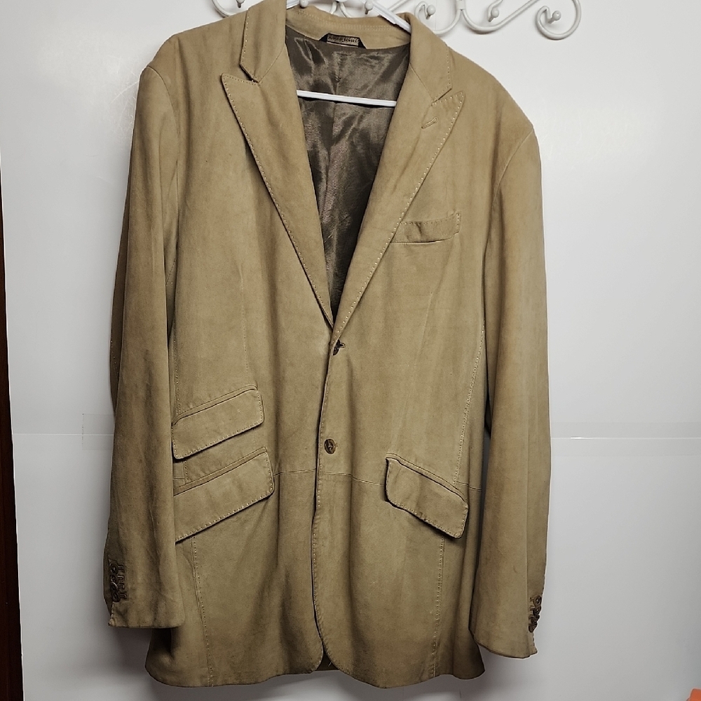 Banana Republic vintage 100% LAMBSUEDE tan blazer. Lined. Made In Turkey. Sz XL